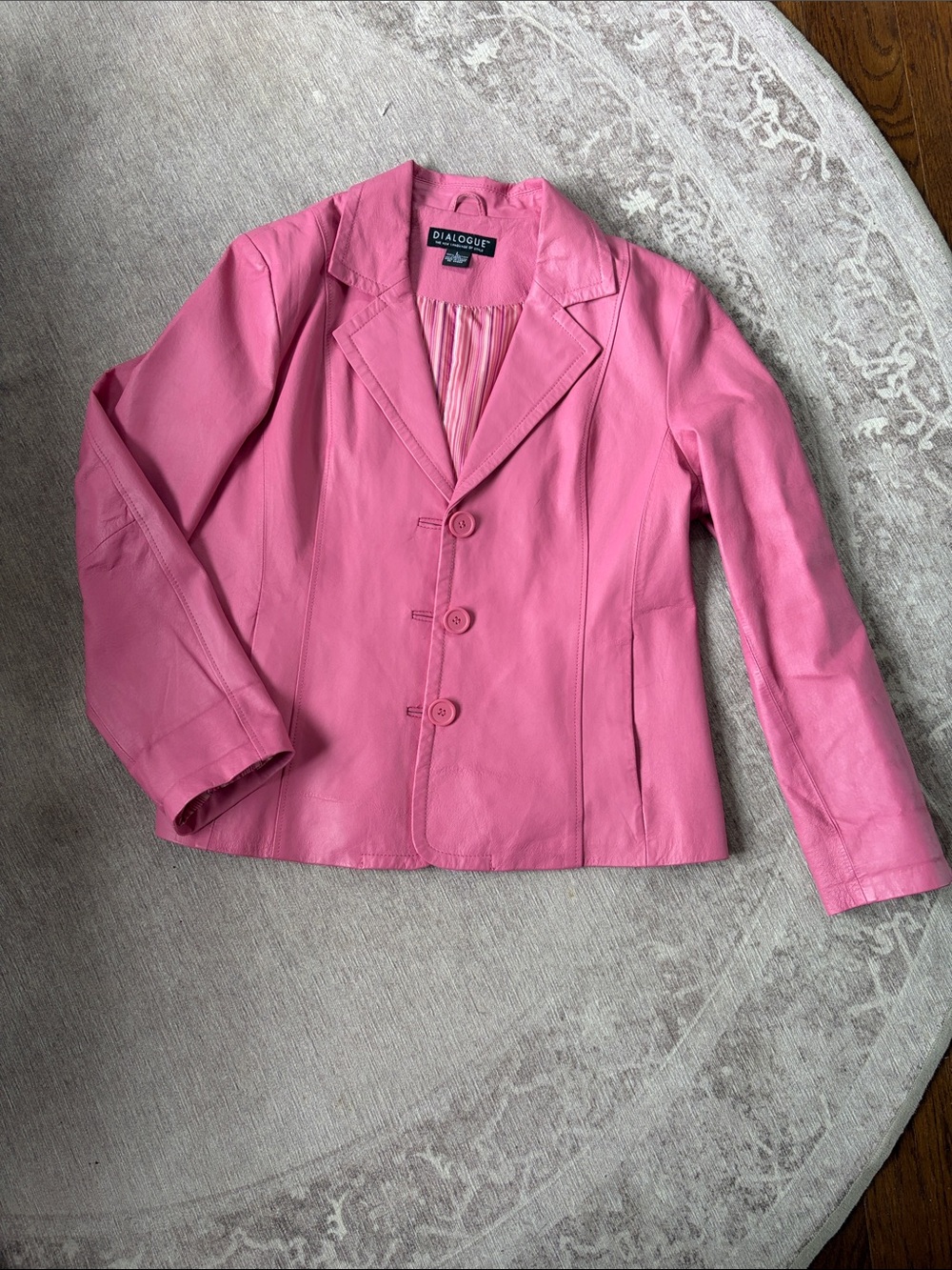 Vintage Dialogue Pink Leather Button-Front Blazer